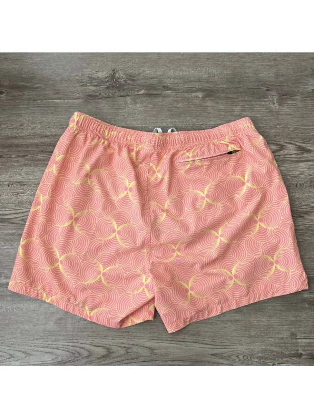 Bearbottom Stretch Swim Trunks Mens XXL Coral Pink Geometric Print Lined 5.5